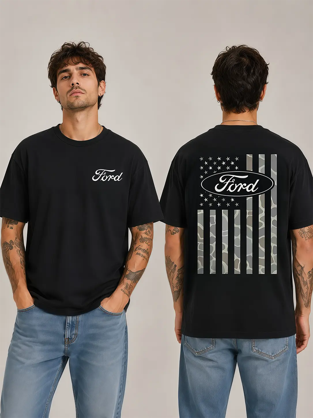 [100% Cotton] ford t-shirt,American Camo Flag Truck Inspired Graphic T-Shirt, USA Patriotic Streetwear Cotton Tee, Casual Crew Neck Shirt for Men,shirt men,shirts for men graphic tees