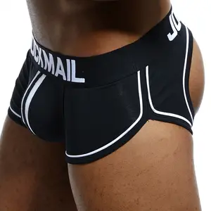 JOCKMAIL Brand Men Underwear Boxer shorts Backless Buttocks Cotton Sexy open back Gay Man Underpant JockStrap cuecas sissy trunk