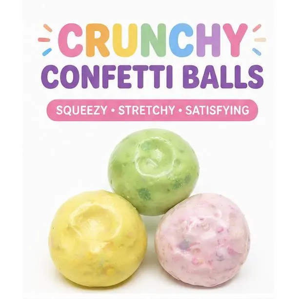Confetti Pattern TPR Rubber Squishy Balls - Crunchy, Squeezable, Stretchy Unisex Stress Reliever Toy for Kids and Adults