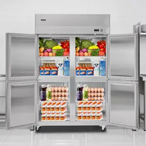 VEVOR Commercial Refrigerator, 31.89 in Width Reach In Upright Refrigeration Four Door, 31.4 Cu. ft Auto-Defrost Stainless Steel Refrigerator with 6 Adjustable Shelves, 32 to 50 Temp Range, 4 Wheels