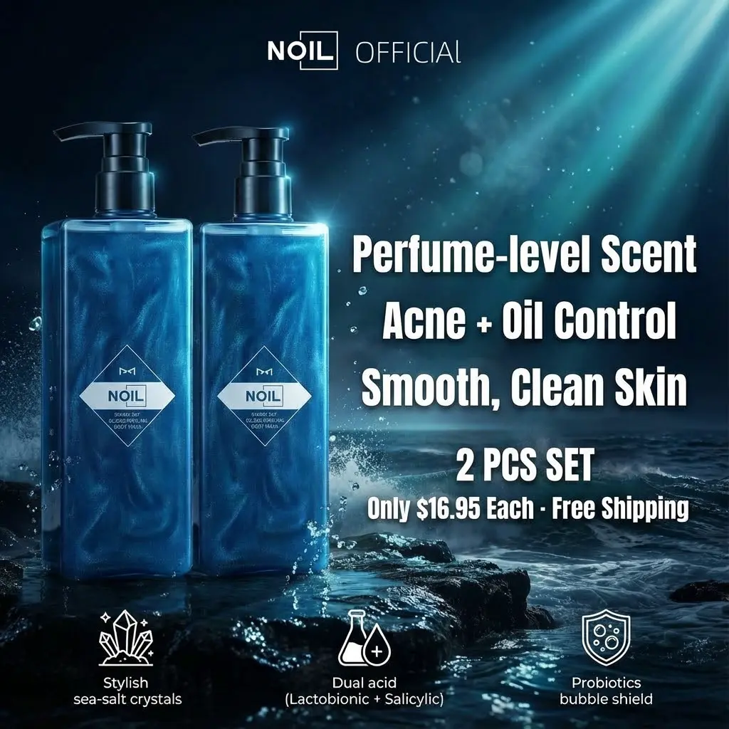 NOIL 2-Pack Perfume Shower Gel Brightening pH-Balanced Acne-Clearing Body Wash with Oceanic Woody Fragrance for Daily Use