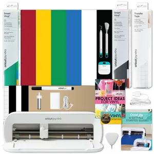 Cricut Joy Xtra Machine with Permanent Smart Vinyl Sampler Packs, Transfer Tape and Tool Set Bundle - Beginner Portable Cutting Machine and Matless Cutting Materials Kit, DIY Home Decor and Crafts