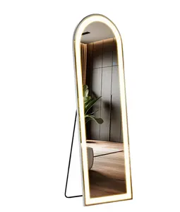 Full Length Mirror with LED Lights, 64x21" Lighted Full Body Floor Mirror with Dimming & 3 Color Lighting, Stand for Bedroom, Dressing Room, Arched