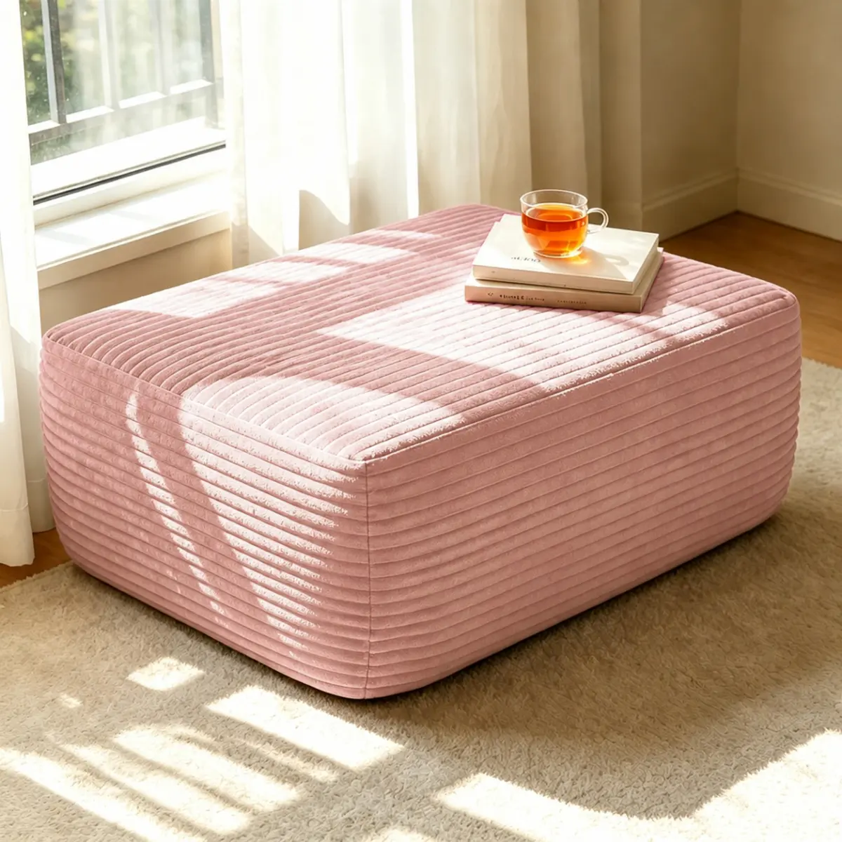Modular Sectional Cloud Sofa Couch - No-Assembly Armless Plush Corduroy, Reversible Chaise Lounge, High-Resilience Sponge & Spring Pack, 1-2 Person Modern Home Decor Living Room Indoor Furniture