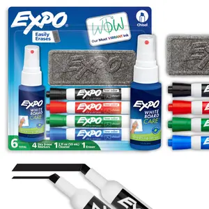 EXPO Low Odor Dry Erase Marker Set with White Board Eraser and Cleaner Chisel Tip Dry Erase Markers Assorted Colors 6 Piece Set with Whiteboard Cleaner
