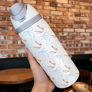 Loyr 32oz Insulated Tumbler with Bow Ribbon and Baseball Pattern, Stainless Steel Large Capacity Cup, Perfect Gift for Sports Lovers