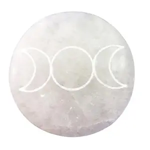 Selenite - Circular Design with Moon Phases Symbol - Simple & Elegant Decor for Any Setting - Natural Element Addition