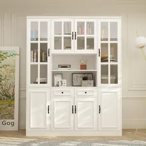FUFU&GAGA Large Kitchen Hutch Storage Cabinet with Adjustable Shelves, Glass Doors, Drawers, and Pantry Storage, Perfect for Kitchen or Living Room Furniture Home Modern Design