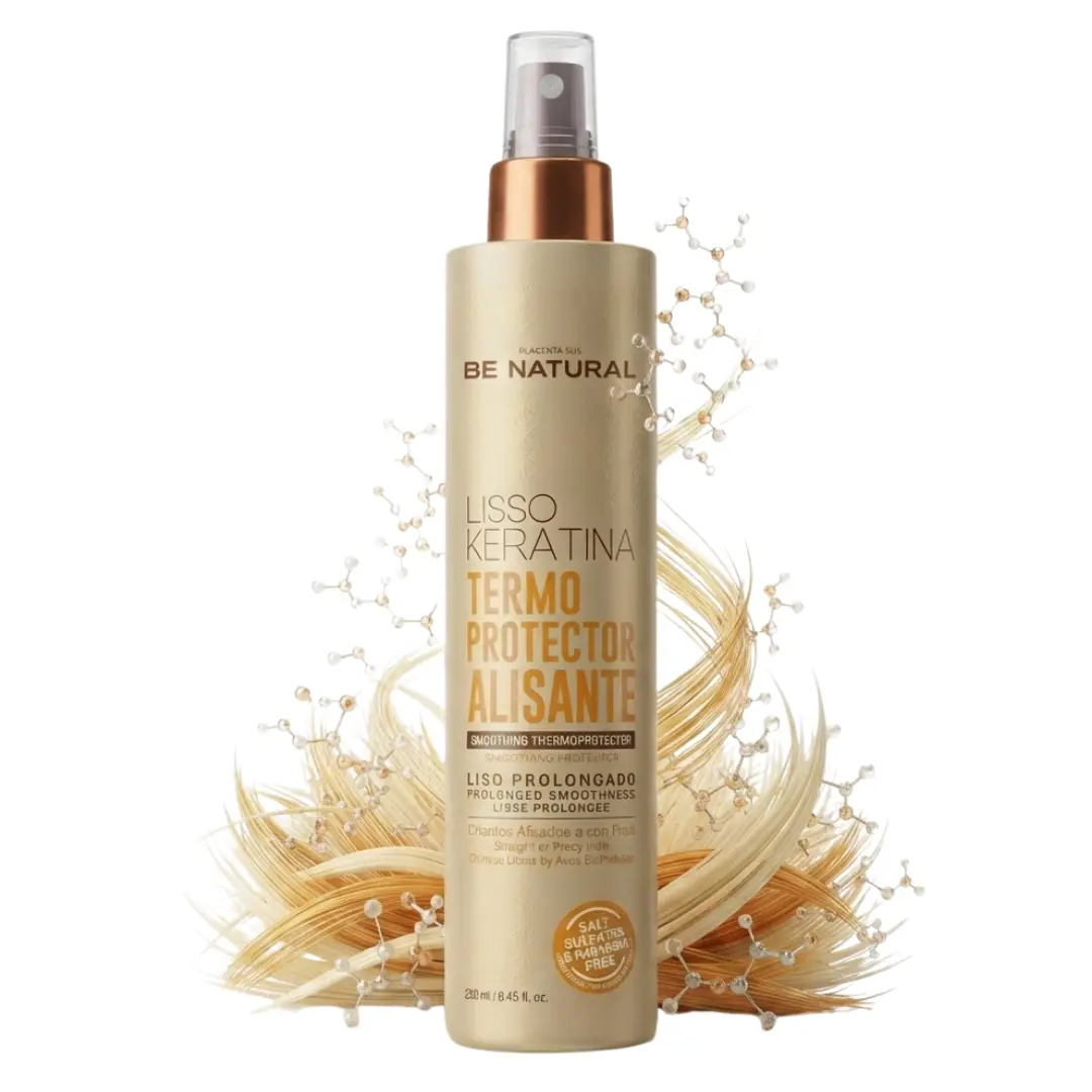 Be Natural Keratin Spray Thermoprotector - 250ml Heat Protect Straightening Curly Hair, Silky Anti-Frizz Frizz Control for Dry & Damaged Hair, Seals Cuticles, Daily Haircare with Placenta Life, Thermoprotective, Moisturizing, Natural Curls, Spray Lotion