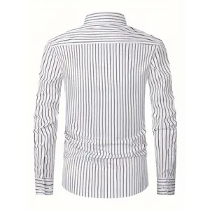 Classic Striped Lapel Collar Dress Shirt - Long Sleeve Button-Up Casual Style for Business Meetings, Weddings, Menswear Tops Man Fabric
