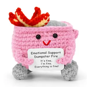 Emotional Support Crochet Dumpster Fire with Positive Card, Cute Room Decor, Funny Knitted Toys Gifts for Friends