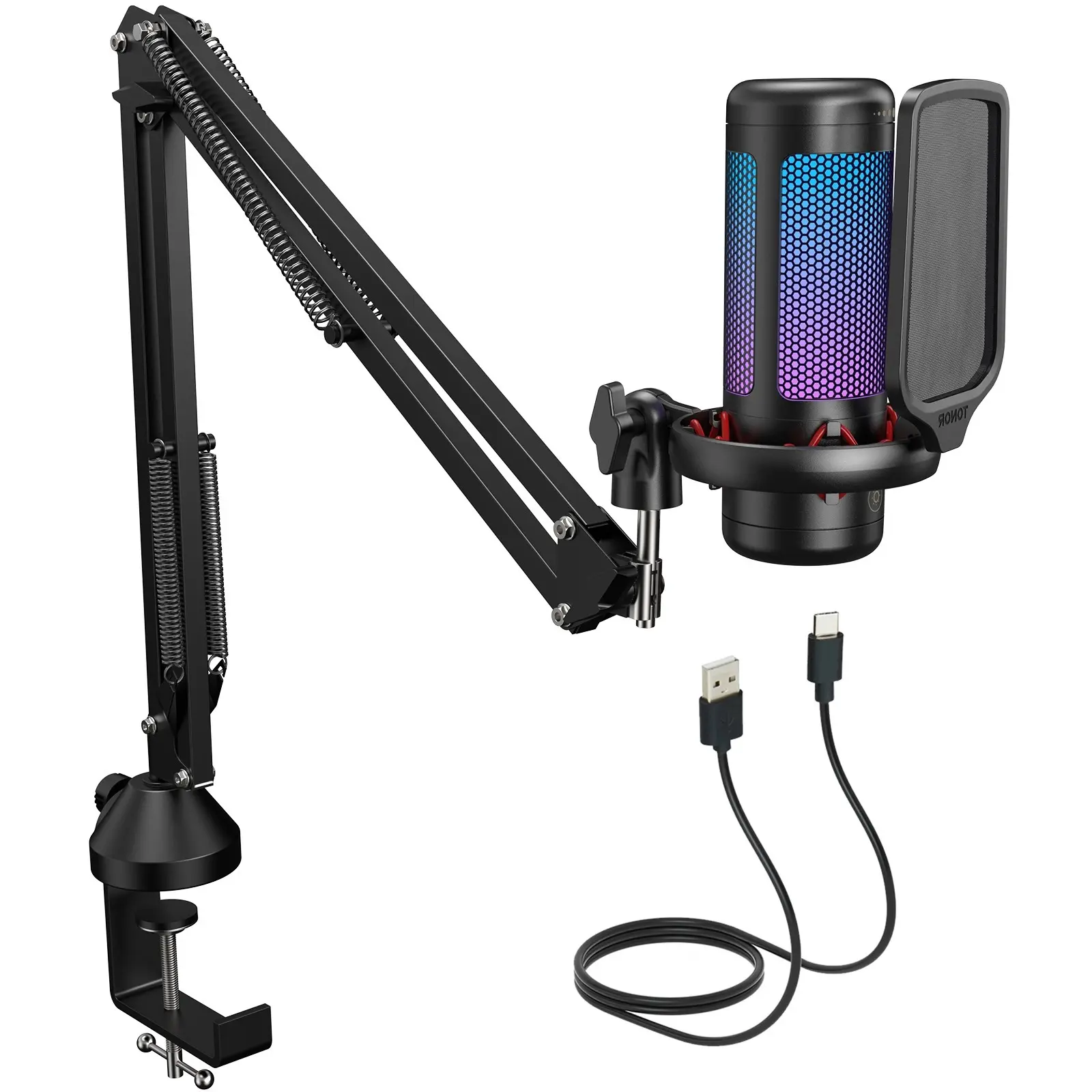 TONOR TC310 Cardioid Condenser USB Microphone, Adjustable RGB Lighting, for Gaming, Live Streaming, PS4/5, PC Podcast Studio Kit Cable Recording Audio Device,DealsForYouDays summerwins