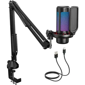 TONOR TC310 Cardioid Condenser USB Microphone, Adjustable RGB Lighting, for Gaming, Live Streaming, PS4/5, PC Podcast Studio Kit Cable