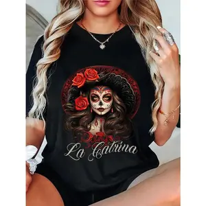Unisex La Catrina Dress Stylish Day of the Dead Costume La Catrina T-Shirt Casual Top Novelty Graphic T Shirt funny tshirt Undershirts Tees Casual Streetwear Classic Plain Men's Women Cotton Moisture Wicking Short Sleeve Crew Neck