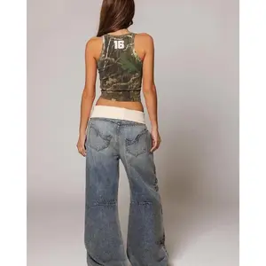 Y2K hip-hop patchwork fashion retro jeans for women, Korean casual minimalist dress, wide-leg loose pants, essential joker overalls