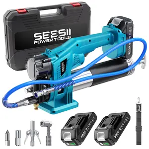 SEESII Cordless Electric Grease Gun Kit - 10000PSI 4.6 oz/min, 2 Batteries, 39.4" Hose, 90° Coupler, 3 Tips for Fast Effortless Greasing, GR01