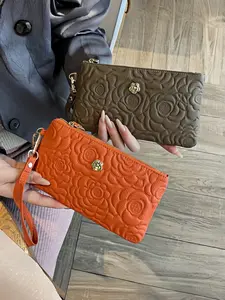 Women's Handbag New Arrival 2026, Large Capacity Top Layer Cowhide Leather, Embossed Pattern Zipper Long, Genuine Leather Clutch Bag, Zip Around Wristlet