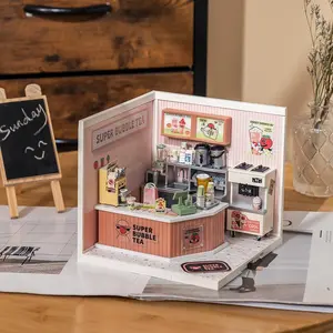 Robotime Rolife Drop Shipping 3D Plastic Puzzle DW006 DIY Handmade Wooden Miniature House Kit With Light