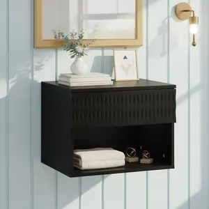 Spaco Black 2-pcs Wall-Mounted Floating Bedside Tables with Twisted Pattern – Modern Space-Saving Nightstands