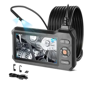 【Father's Day gift】VEVOR Dual Lens Endoscope with Light, 5" HD IPS Screen Industrial Borescope Camera, 0.22-inch Slim Lens, 8X Zoom, IP67 Waterproof Inspection Snake Camera for Automotive, Plumbing (16.4FT Rigid Cable)
