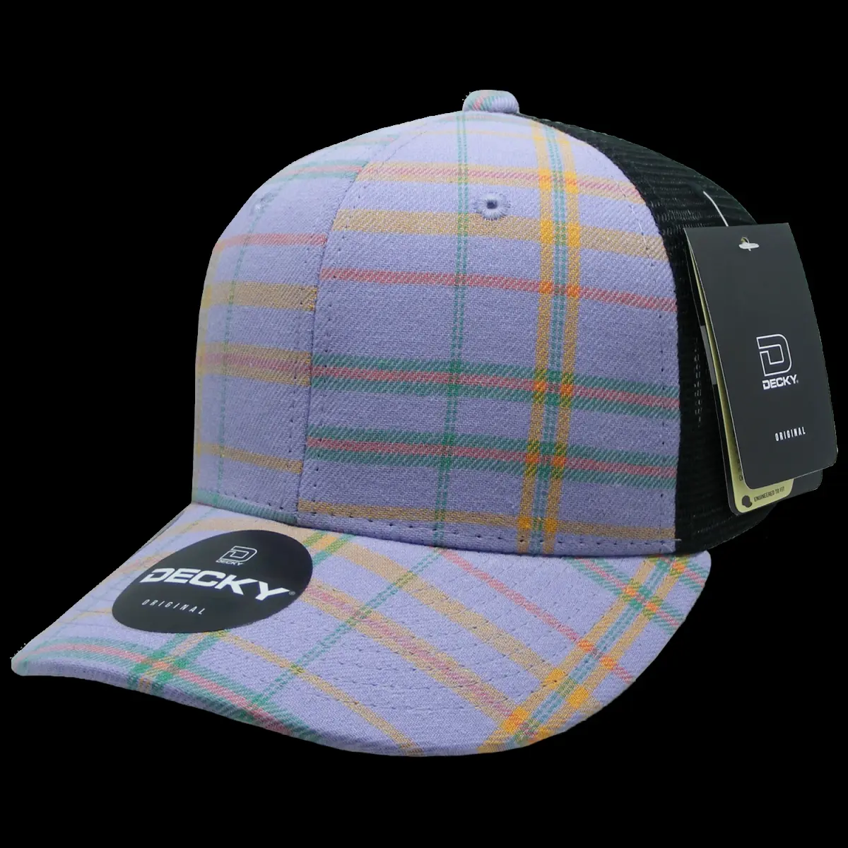 212 MAIN Unisex Plaid Trucker Snapback Cap - 6 Panel, Mid Crown, Pre-Curved Structured, Cotton-Nylon, Style 6018-245, 245-Black, 1 Size Fits Most (Dog & Cat Hat)