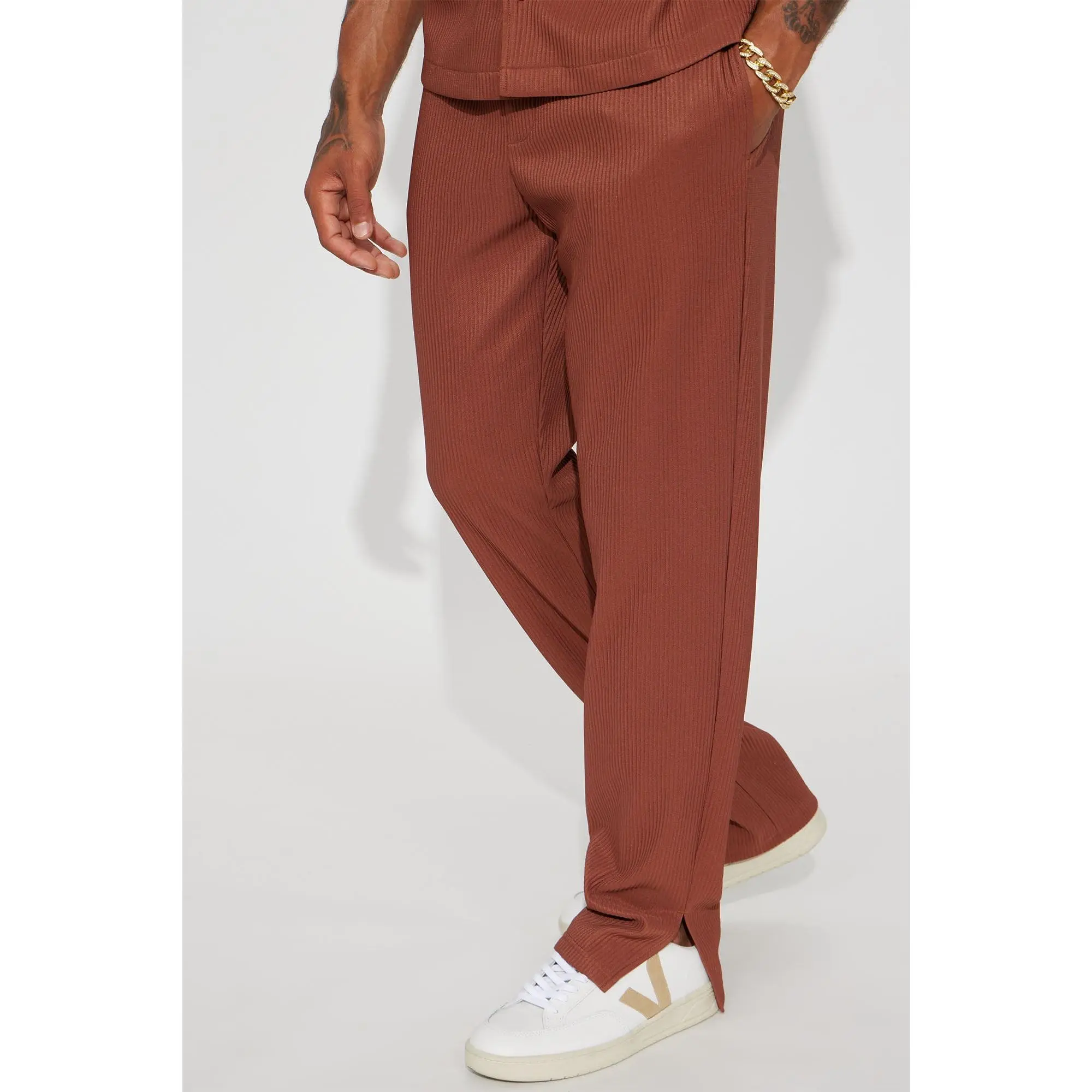 Show Up Slim Slit Pants - Chocolate