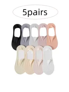 5 Pairs New Women's Summer Boat Socks, Ultra-Thin Ice Silk Mesh Invisible Short Socks, Breathable Sweat-Wicking Casual Footwear