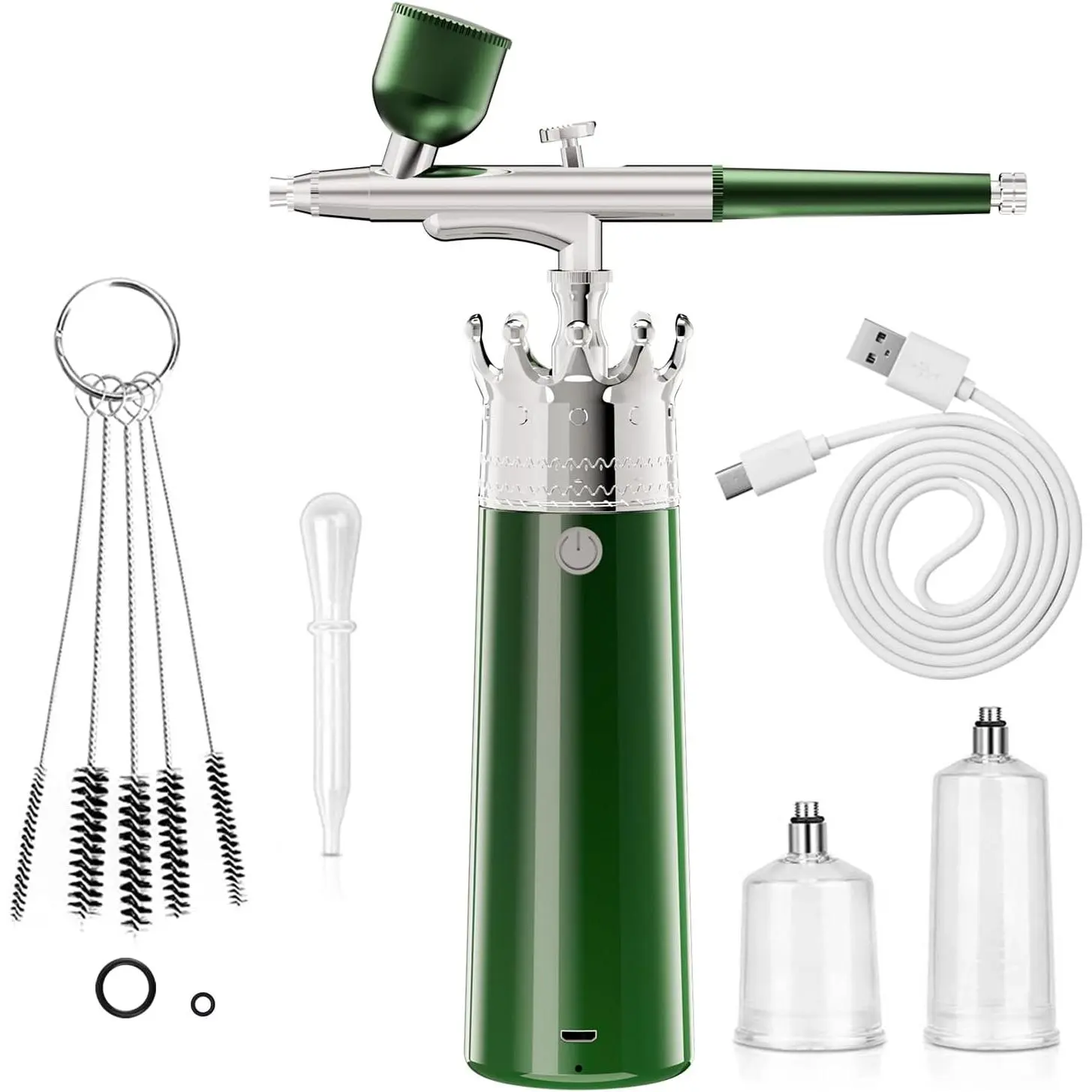 Cordless Airbrush Kit with Compressor - Rechargeable Portable Power Airbrush Tool, Pressure-Controlled Paint Spraying Tool for Barbers, Nail Art, Cake Decorating (Green)