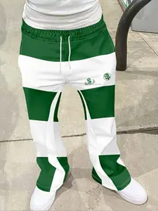 Men's Loose Fit 3D Print Bell Bottoms, Casual Sporty Streetwear Pants, Hip Hop Vintage Long Pants for All Seasons, Menswear