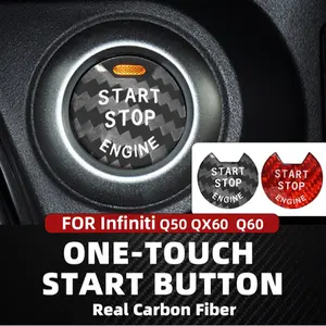1 piece Real Carbon Fiber Sticker Car Start Stop Engine Switch Button Cover For Infiniti Q50L QX60 Q60 ​Accessoire Auto Modifications  Black and Red Are Available Anti-Scratch Protection Enhances Texture for a More Premium Look