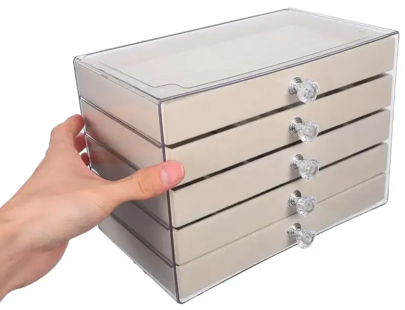5-Layer Shiny Protective Acrylic Jewelry Box Organizer, Velvet-Lined Drawers for Rings, Necklaces & Earrings, Transparent Durable Modern Home Storage Display Box