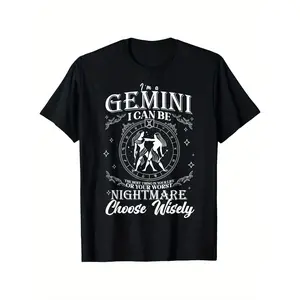 [100% Cotton] 100% Cotton I'm A Gemini Zodiac Sign Birthday Horoscope Lover Men Women T-Shirt 100%Pure Cotton Casual Streetwear Full Of Comfort And Texture 180g Fabric weight Regular Size XL-XXXXXL T-Shirts, PLUS SIZE Oversized Graphic
