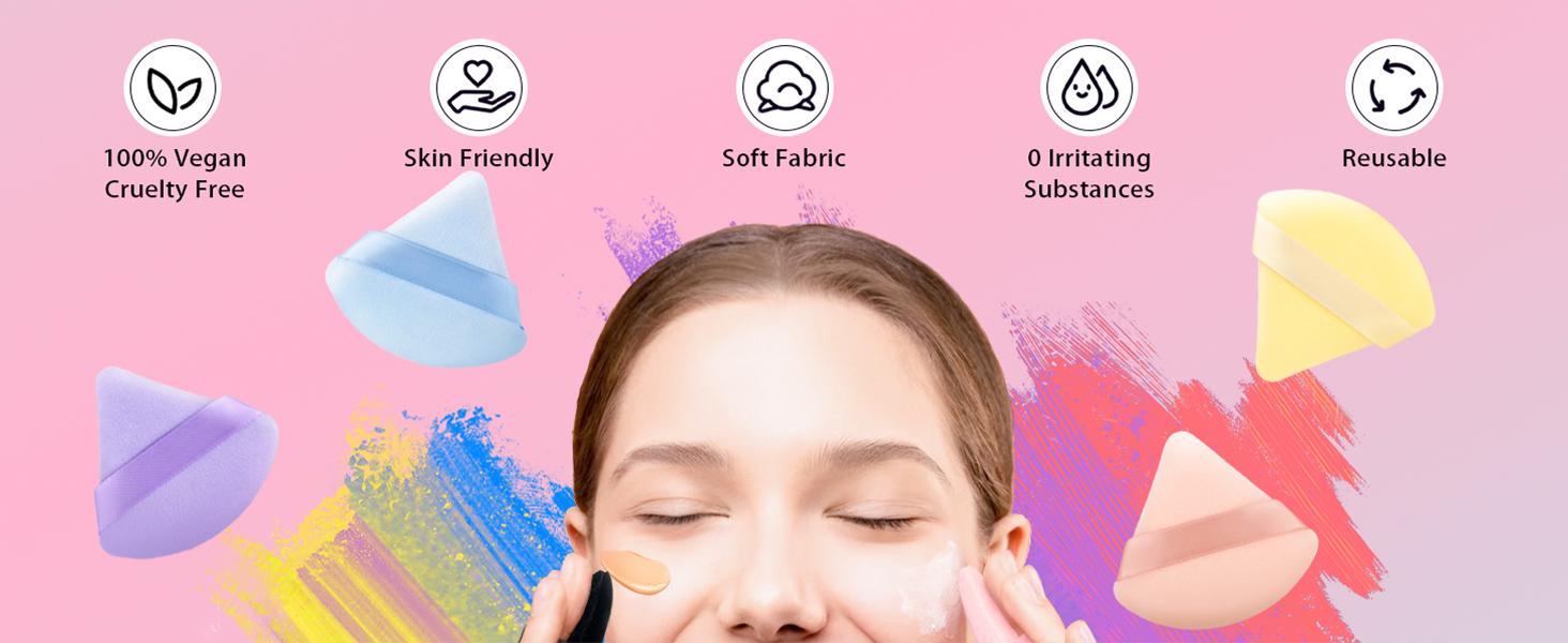 8Pcs of Triangular Powder Puff Makeup Sponges, Made of Super-soft Velvet, Designed for Contouring, Eye, and Corner, Beauty Blender Foundation Mixing Container.