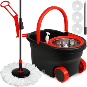 Spin Mop and Bucket with Wringer Set, Mops for Floor Cleaning System, Stainless Steel 360 Floor Mop Bucket on Wheels, 3 Microfiber Mop Replacement Heads