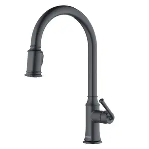 Auburn Gunmetal Grey Kitchen Faucet – Pull-Down Dual Spray, High Arc Spout, 360° Swivel, Lead-Free Brass, ADA Lever, 1.8 GPM, Single Hole