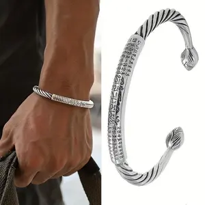 1 piece men’s bracelet in Chinese style—fashionable alloy amulet with spell design; engraved alloy bracelet with wishes and an amulet; open-ended men’s bracelet; love guardian spell bracelet suitable for men and women to give each other as a jewelry gift.