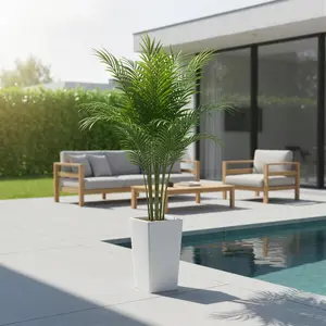 Garvee 4.8FT Artificial Palm Tree, Tall Faux Tropical Areca Plants with White Tall Planter, Fake Potted Tree with Lifelike Leaves for Indoor Living Room Bedroom Home Office Decor