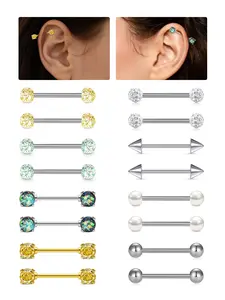 14G Tongue Rings for Women Straight Barbell Nipple Rings Stainless Steel 12mm 14mm 16mm 18mm Piercing Bar for Tongue Nipple Piercing Plastic Flexible Acrylic Tongue Ring Nipple Ring Retainer Vertical Labret Jewelry