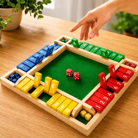 4-Player Wooden Flip & Roll Dice Challenge Tabletop Board Game - Durable, Educational, Portable Unisex Game for Family Indoor Play, Christmas Gifts, Engaging Activity for Bonding Time, Fun with Friends