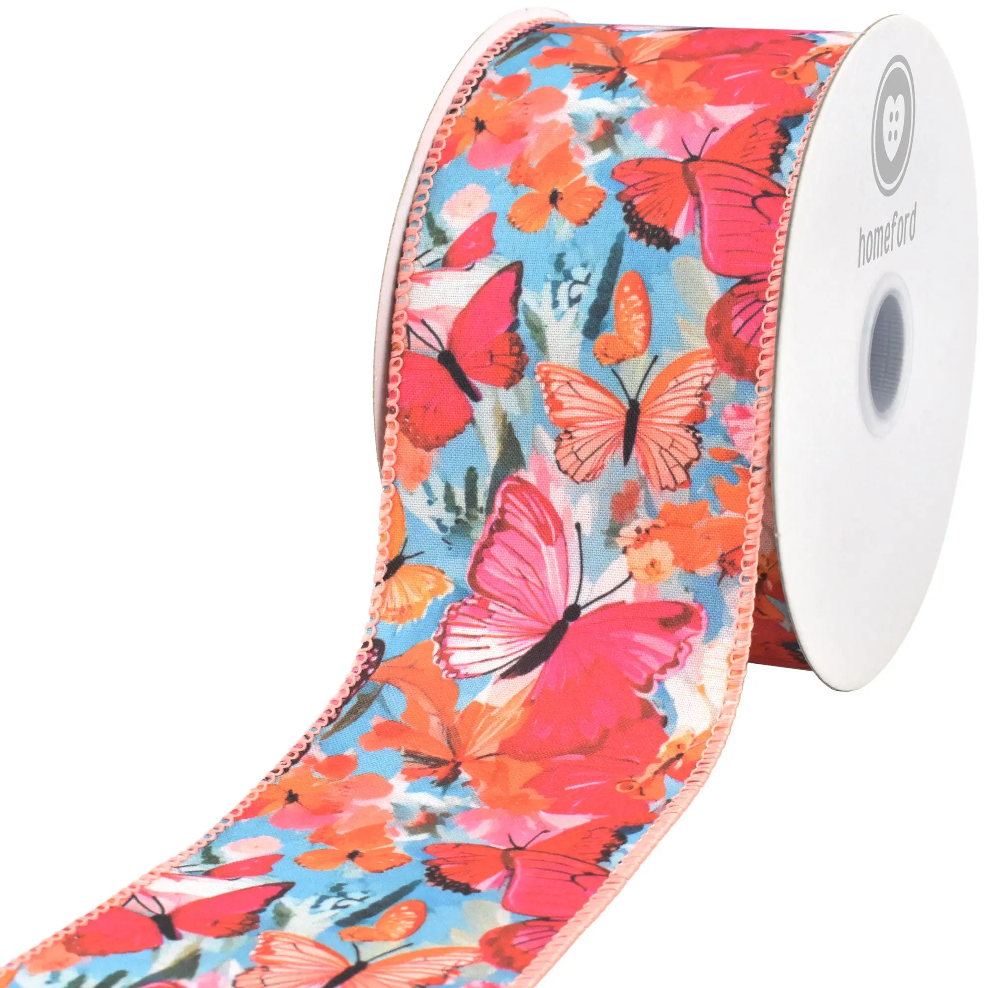 Spring Oil Painting Butterflies Deluxe Wired Ribbon, 10-yard