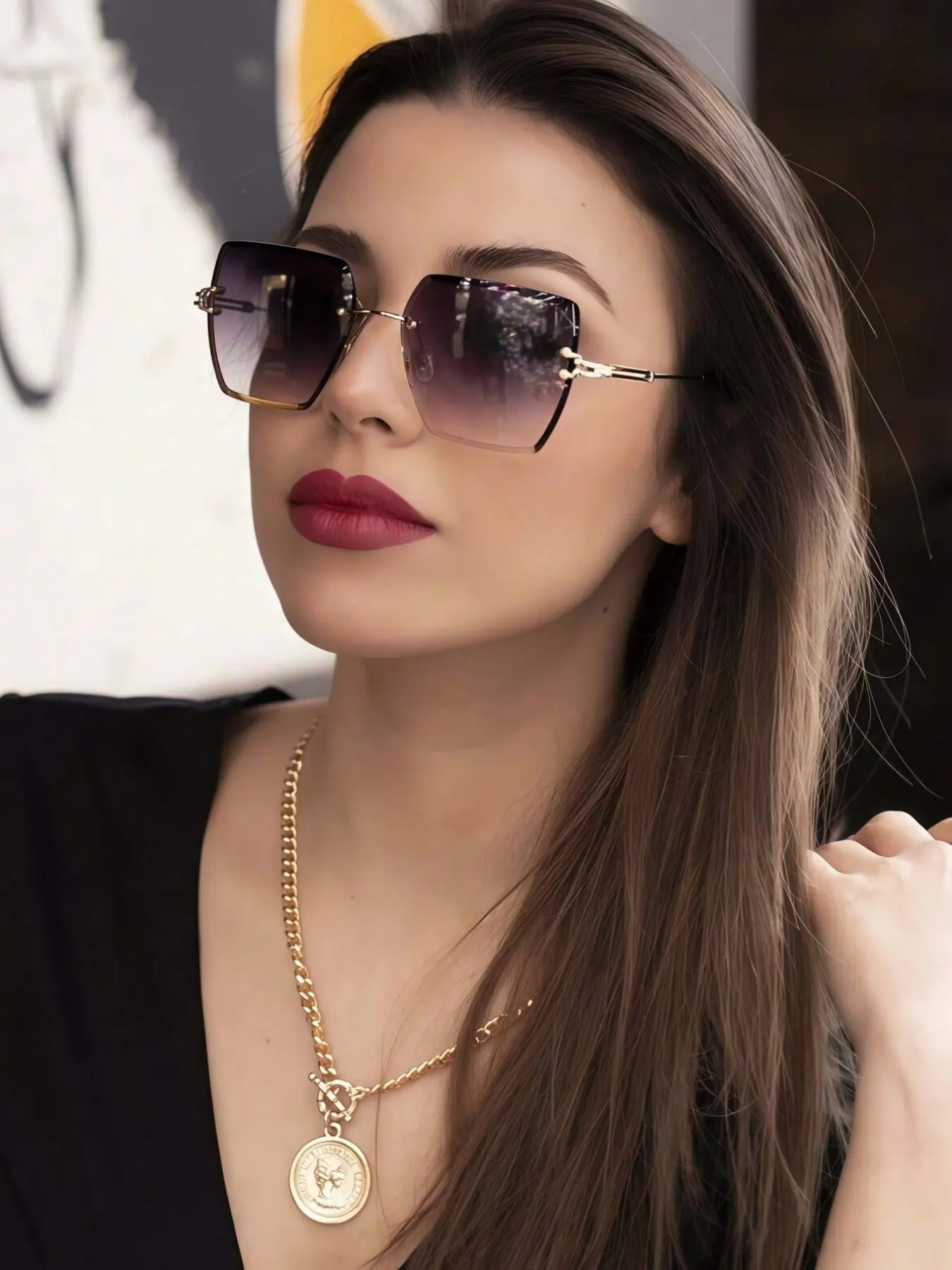 1pc Square Frameless Fashion Glasses, Trendy Unisex Eyewear, Stylish Design for Daily Wear, Perfect for Photoshoots & Casual, Rimless Sunglasses, Trendy Fashion Shades