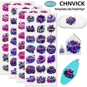 84PCS UV DTF Cup Wrap Stickers, Zodiac signs Rub on Transfers for Crafts, Permanent DIY Transfer Decals for 16oz Libbey Glass Cans, Mugs, Candles, Notebooks and Flower Pots, Easy to Apply Art Stickers