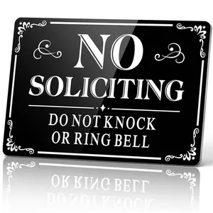 No Soliciting Do Not Knock Or Ring Bell Metal Sign 12x8 In Aluminum, Vintage Front Door Tin Sign, Retro No Soliciting Wall Art for Home, Porch, Entryway, Funny Do Not Knock Plaque, 12x8 Inch Aluminum Sign