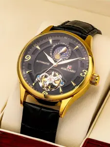 Luxury Men's Classic Automatic Mechanical Watch with Skeleton Dial, Business Watch for Office and Gifts, No Battery Required
