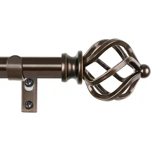 3/4 Inch Curtain Rods for Windows, Splicing Adjustable Single Drapery Rod 32 to 58 Inches (2.6-4.8ft), Twisted Cage Finial,Antique Bronze