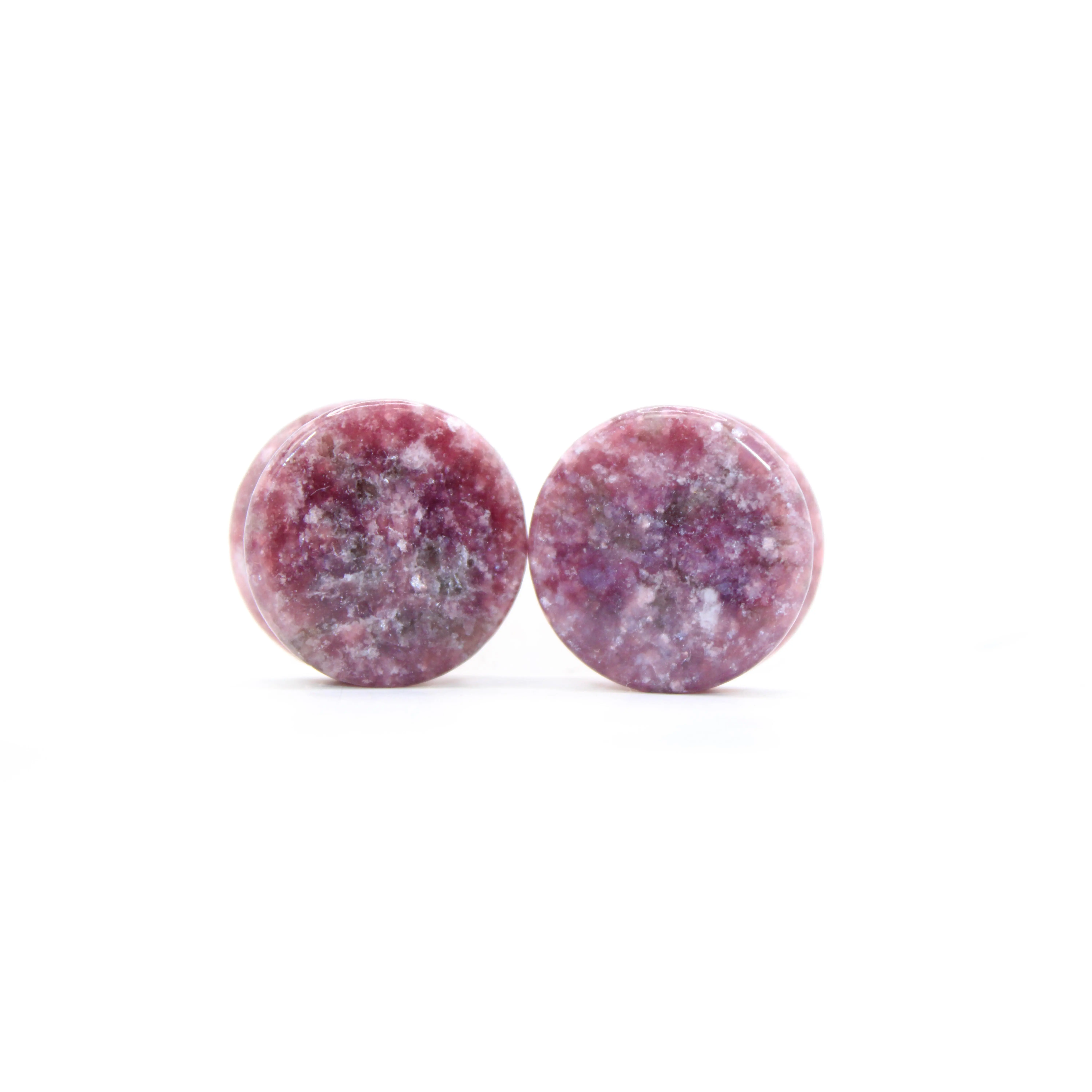 Genuine Lepidolite Gemstone Plugs, Mottled Violet Double Flare Gauges, High-Polish Body Piercing Pair, Sizes 2g (6mm) - 1in (25mm), Fashionable Jewelry