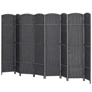 Charcoal Gray 8-Panel Folding Room Divider Screen, 5.6' Tall Freestanding Privacy Partition, Modern Floor Standing Separator for Home Office, Bedroom