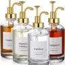 4-Pack 16.9oz Heat-Safe Glass Syrup Pump Dispenser Bottles Set, Coffee Bar Accessories with Gold Canister Organizer, See-Through Level Window, Leak-Proof Durable, Ideal for Cafes (Maple, Honey Use)