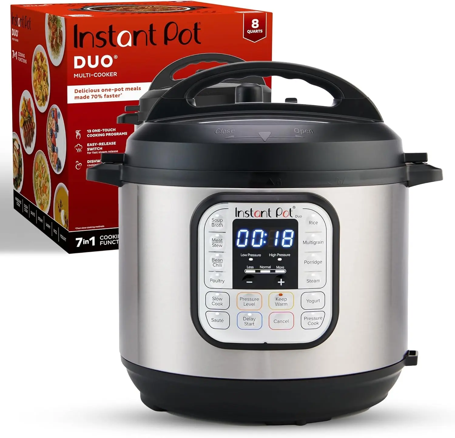 Instant Pot Duo 7-In-1 Electric Pressure Cooker, Slow Cooker, Rice Cooker, Steamer, Sauté, Yogurt Maker, Warmer & Sterilizer, Includes App with over 800 Recipes, Stainless Steel, 8 Quart Instant Pot