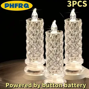 3 Pack LED Flameless Candle Lights with Base, Halloween Decorations, Romantic Proposal Candles, Button Battery Powered, Perfect for Home Parties